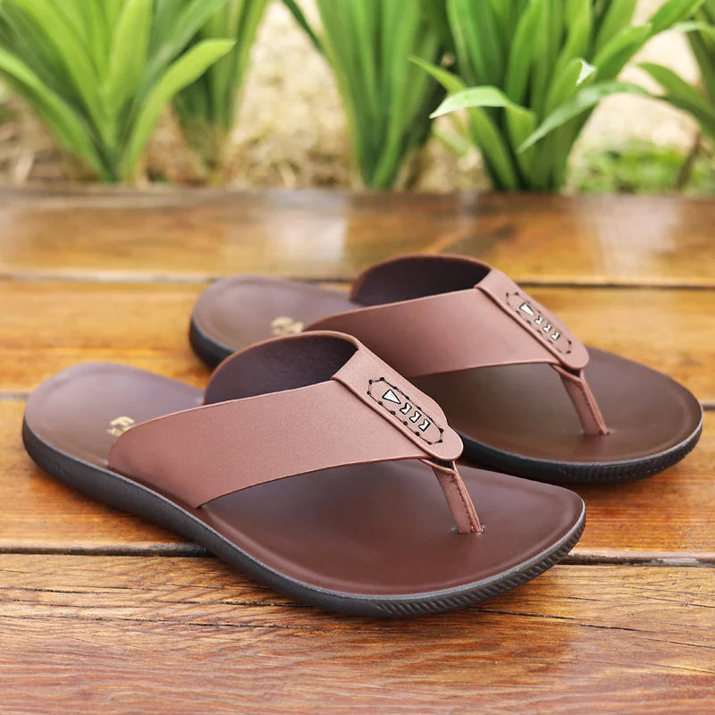 Milan Fashion Leather Flip Flops - PU Leather Light Summer Sandals for Men, Comfortable Beach & Outdoor Shoes