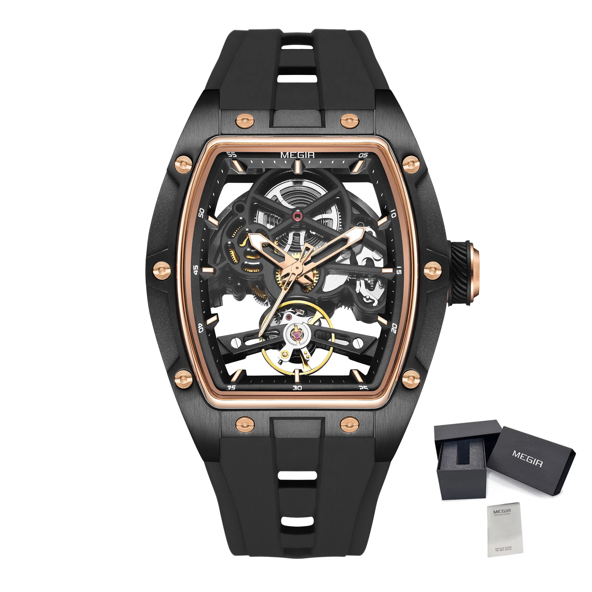 MEGIR Men's Luxury Sport Watch - Silicone Mechanical Hollow Automatic Movement Luminous Wristwatch