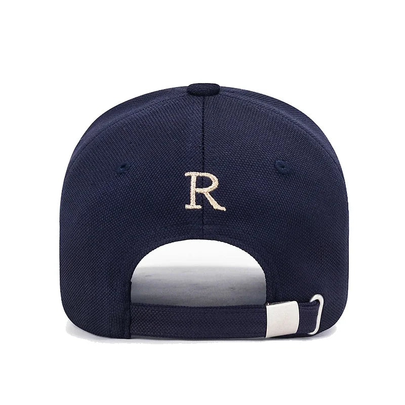 R Letter Pineapple Cotton Baseball Cap - Gold Thread Embroidery & Elastic Fit