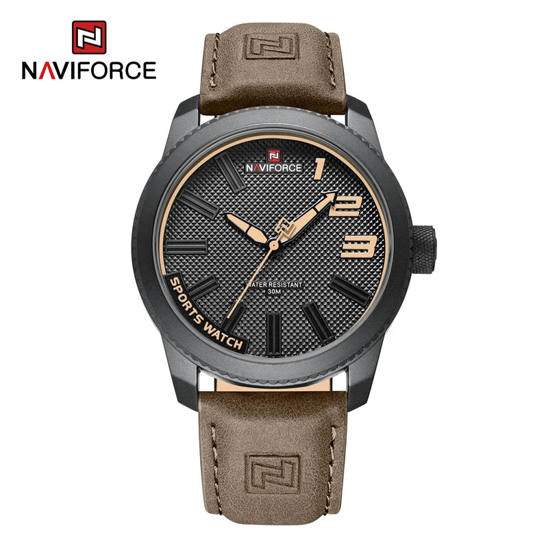 NAVIFORCE Men's Quartz Sport Watch - New, Waterproof, Luxury Leather Wristwatch"