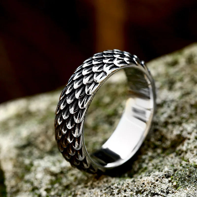 Steel Soldier Dragon Scale Ring Vintage Personality Men's Index Finger Ring Punk Alloy Norse Viking Rings Jewelry