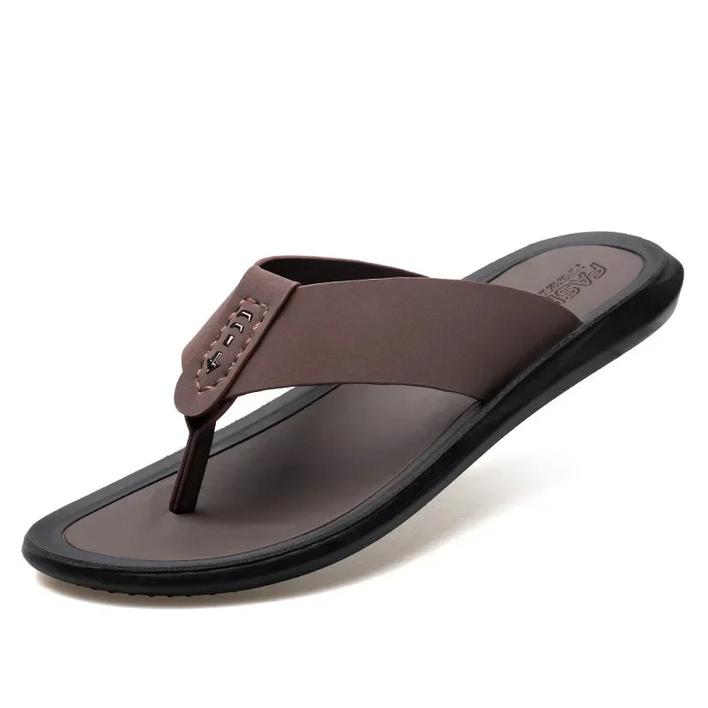 Santorini Summer Men's Sandals - Fashionable Genuine Leather Flip Flops