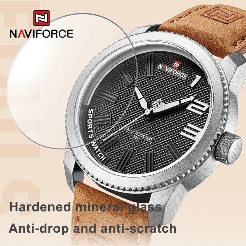 NAVIFORCE Men's Quartz Sport Watch - New, Waterproof, Luxury Leather Wristwatch"