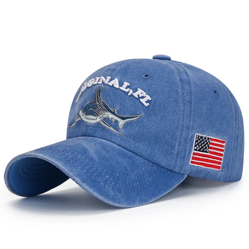 Liberty Shark Baseball Cap - American Flag Embroidery & Adjustable Soft Top