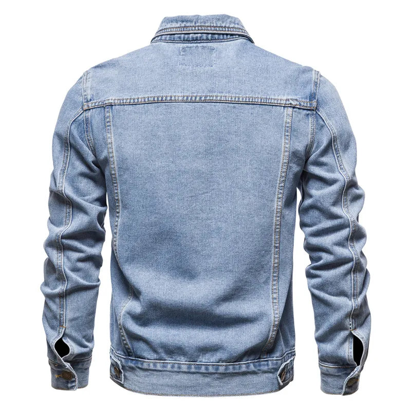 Brindisi Cotton Denim Jacket Men Casual Solid Color Lapel Single Breasted Jeans Autumn Quality Mens Jackets