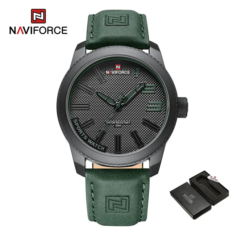 NAVIFORCE Men's Quartz Sport Watch - New, Waterproof, Luxury Leather Wristwatch"