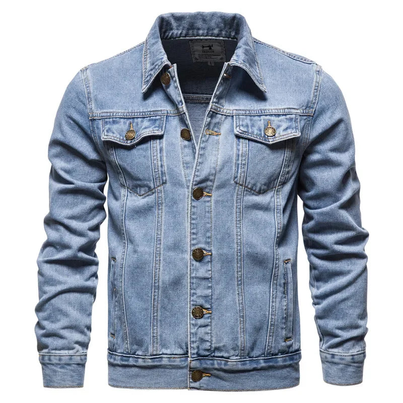 Brindisi Cotton Denim Jacket Men Casual Solid Color Lapel Single Breasted Jeans Autumn Quality Mens Jackets