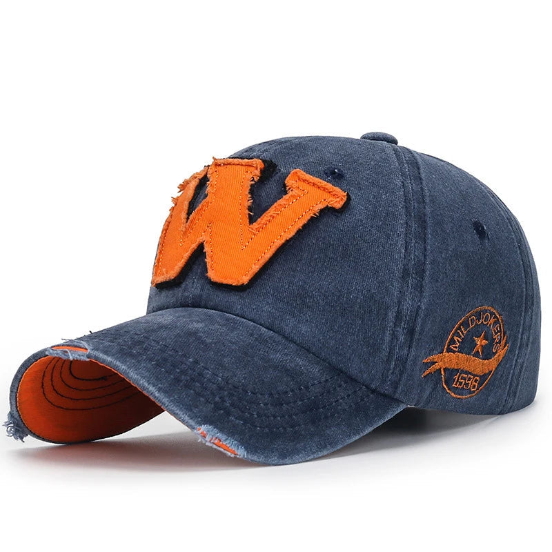 Westbrook W Letter Baseball Cap - Embroidered Patch & Distressed Cotton Design