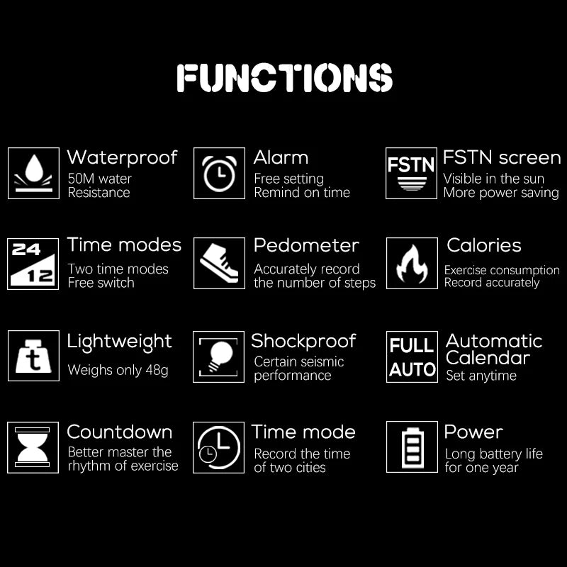 NORTH EDGE Men's Digital Sports Watch - Dual Time, Pedometer, Alarm, 50M Waterproof Military Clock