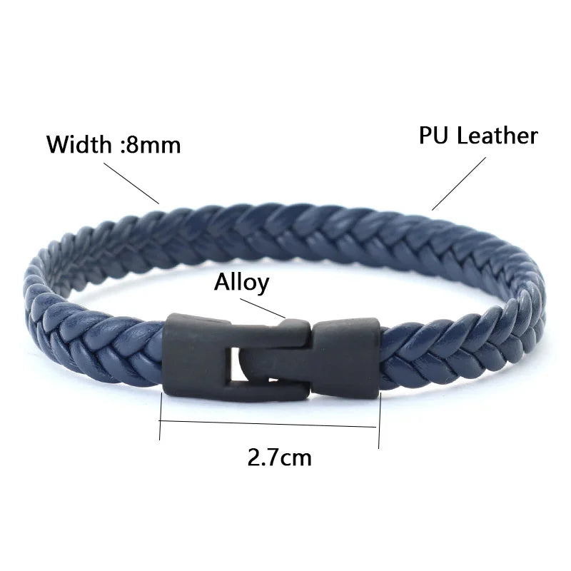 Elysian Braided Leather Bracelet - Stainless Steel Buckle & Multilayer Wrap for Men