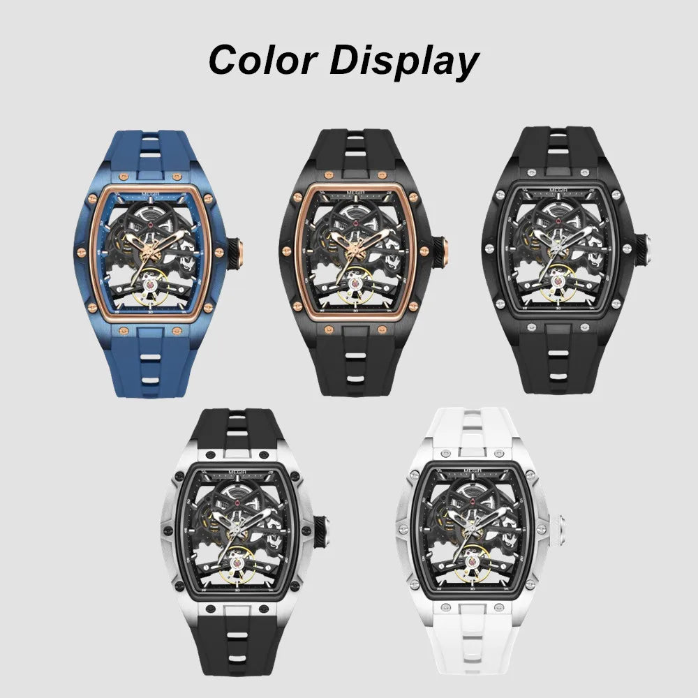 MEGIR Men's Luxury Sport Watch - Silicone Mechanical Hollow Automatic Movement Luminous Wristwatch