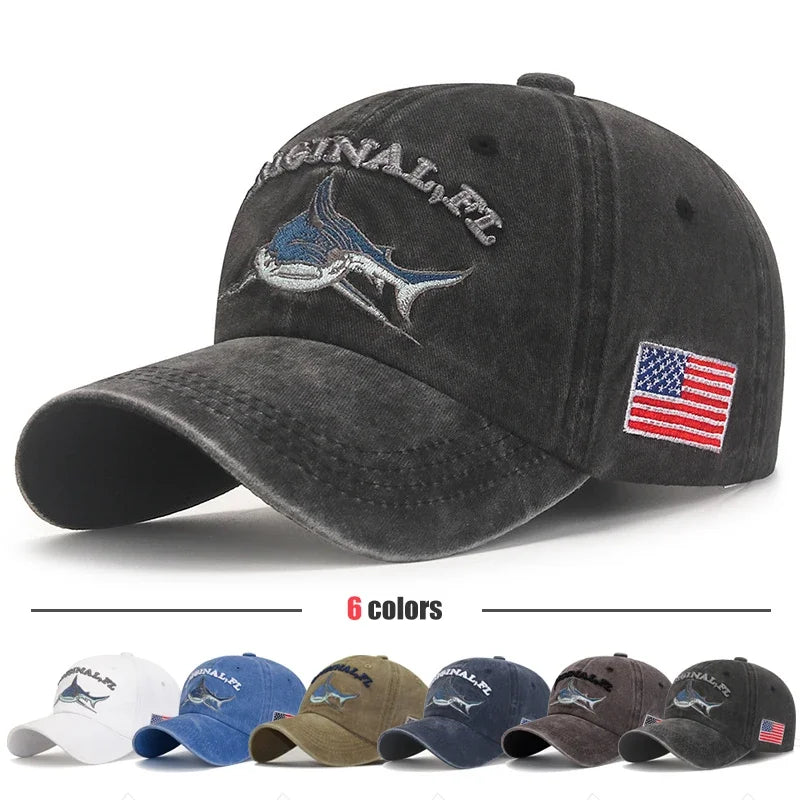 Liberty Shark Baseball Cap - American Flag Embroidery & Adjustable Soft Top