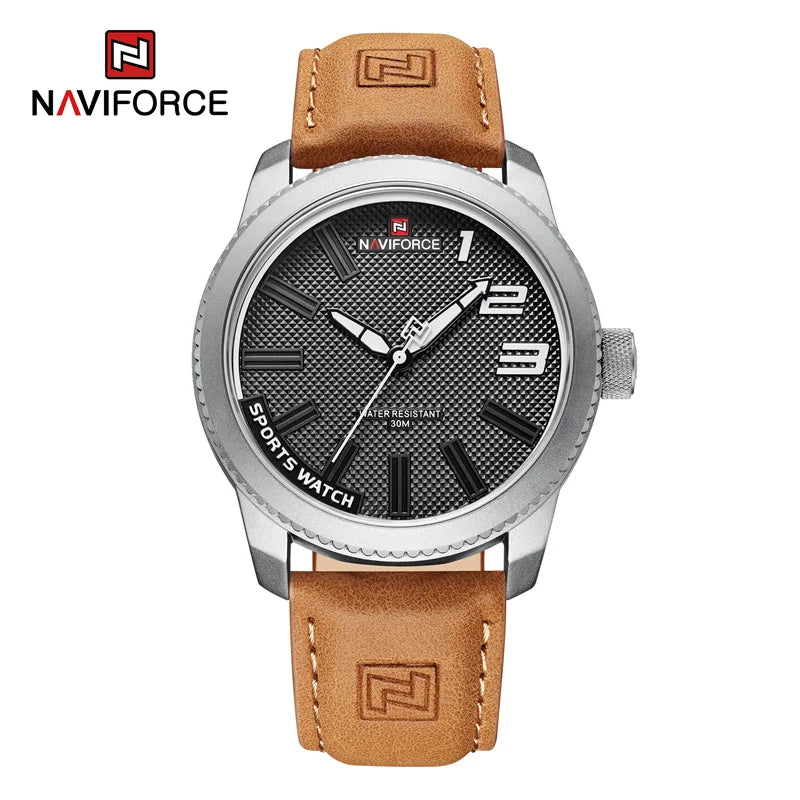 NAVIFORCE Men's Quartz Sport Watch - New, Waterproof, Luxury Leather Wristwatch"