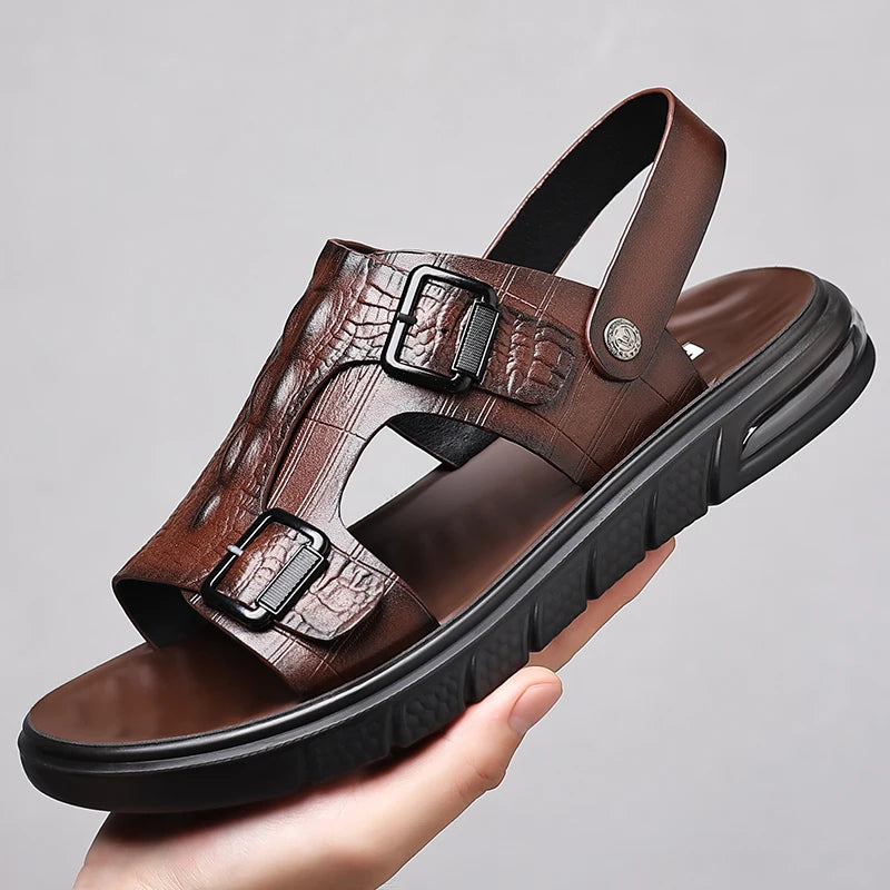 Sierra Men's Leather Beach Sandals – High-Quality Summer Outdoor Walking Shoes