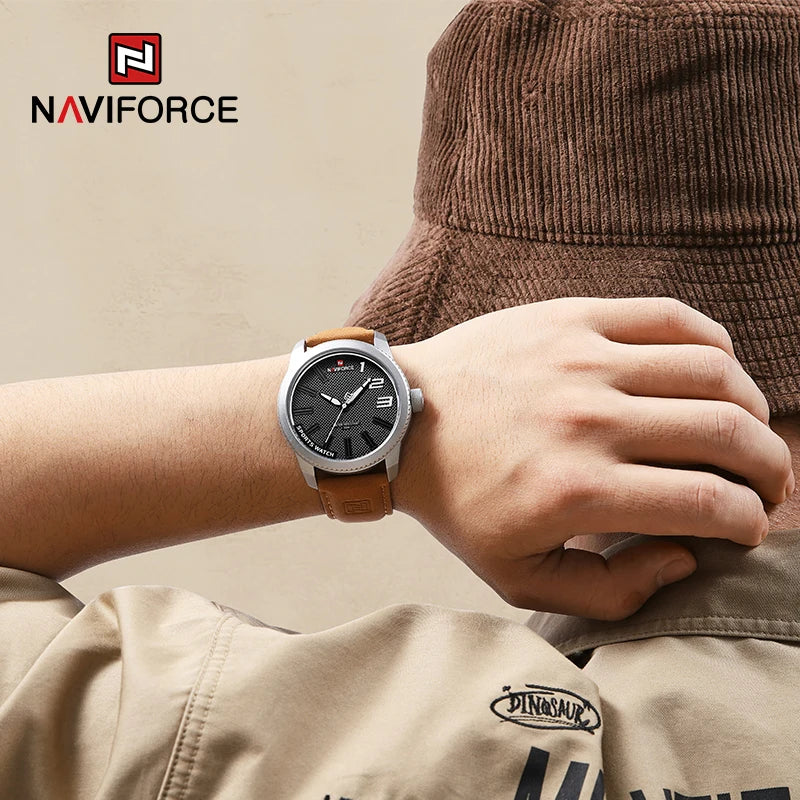 NAVIFORCE Men's Quartz Sport Watch - New, Waterproof, Luxury Leather Wristwatch"