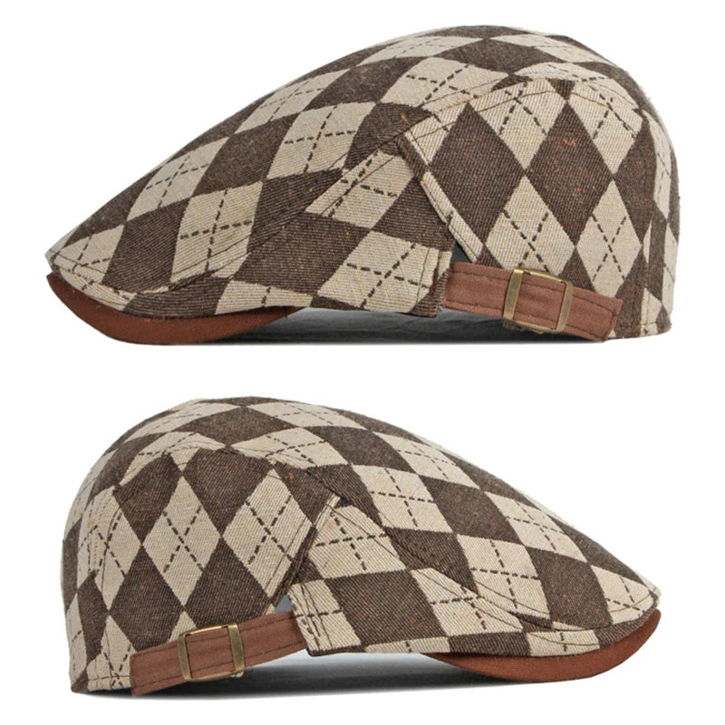 Pisa Herringbone Beret - Retro Plaid Unisex Spring & Fall Driving Cap