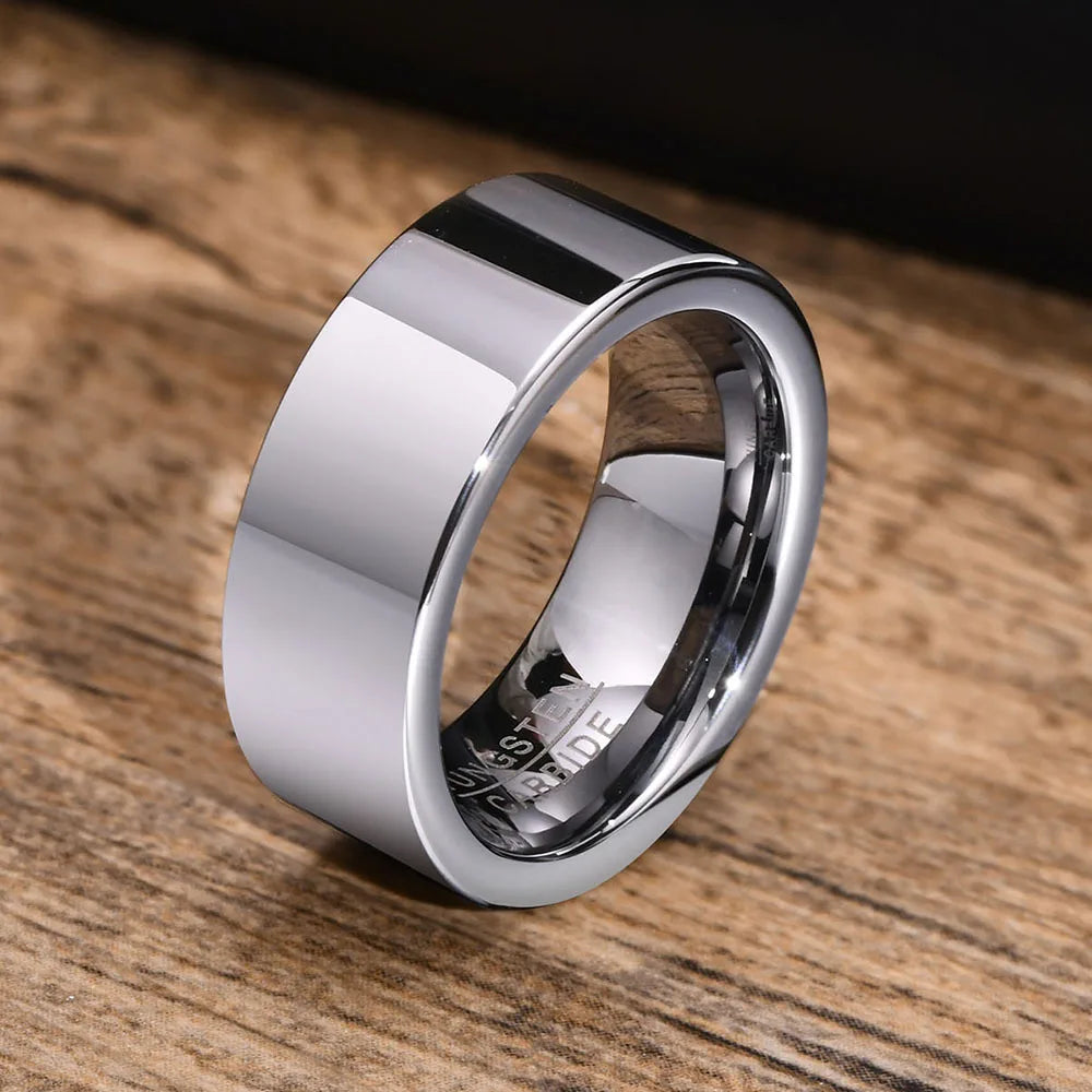 8mm Basic Wedding Bands for Men, Carbide Tungsten Ring, Classic Plain Thicken 2mm Finger Band, Engagement Promise Jewelry