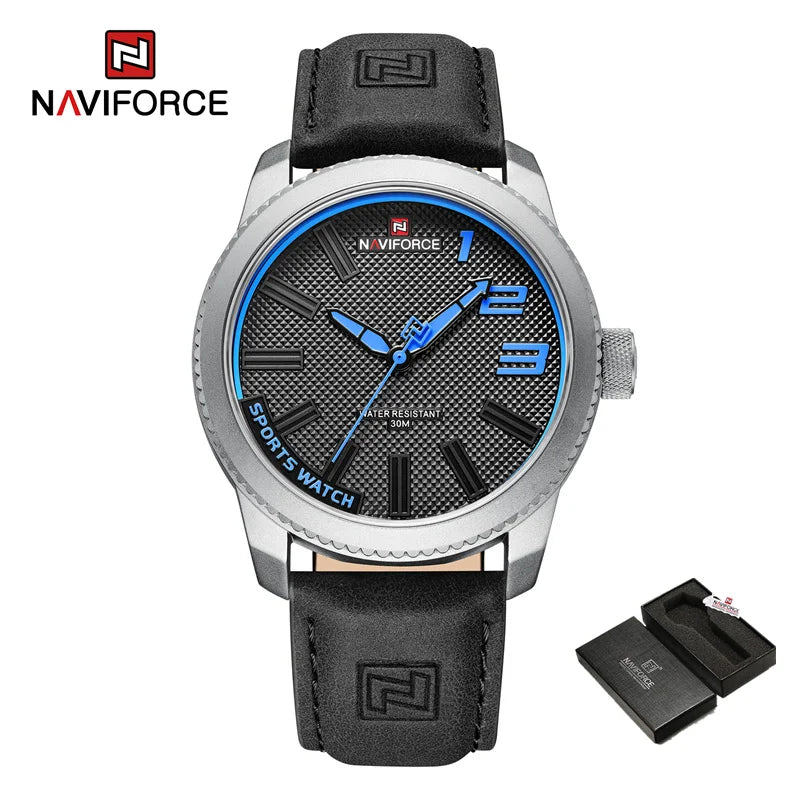 NAVIFORCE Men's Quartz Sport Watch - New, Waterproof, Luxury Leather Wristwatch"