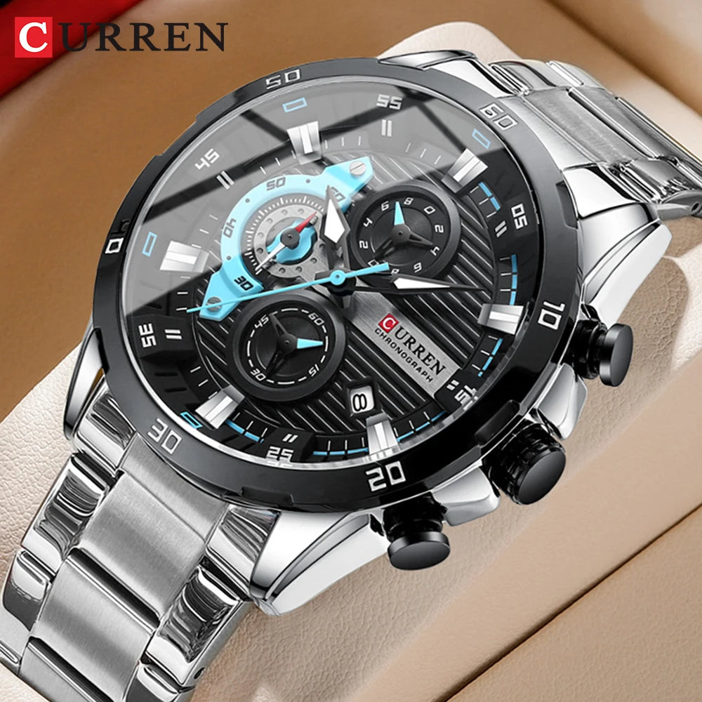 CURREN Men's Stainless Steel Watch - Creative Fashion Chronograph with Luminous Dial