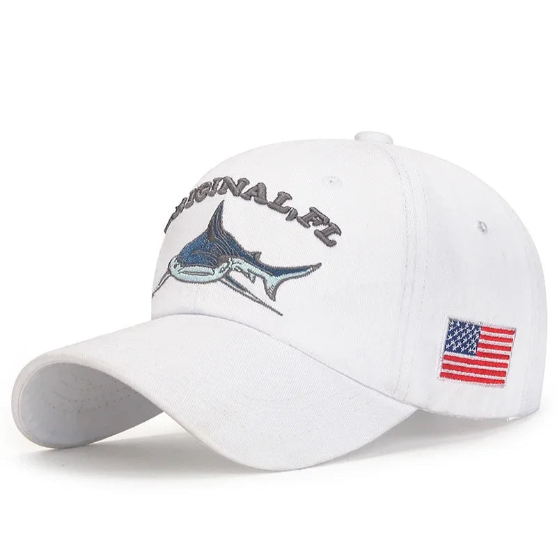 Liberty Shark Baseball Cap - American Flag Embroidery & Adjustable Soft Top