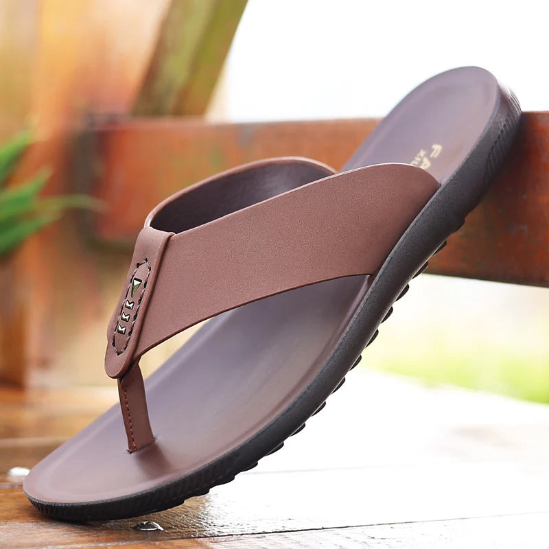 Milan Fashion Leather Flip Flops - PU Leather Light Summer Sandals for Men, Comfortable Beach & Outdoor Shoes