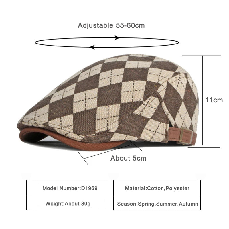 Pisa Herringbone Beret - Retro Plaid Unisex Spring & Fall Driving Cap