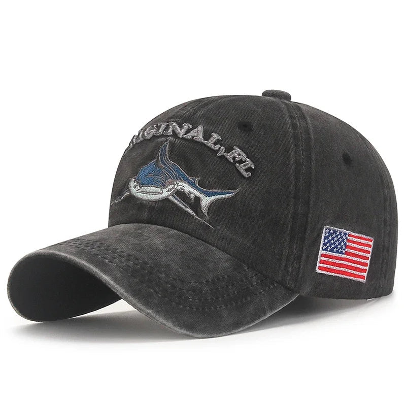 Liberty Shark Baseball Cap - American Flag Embroidery & Adjustable Soft Top