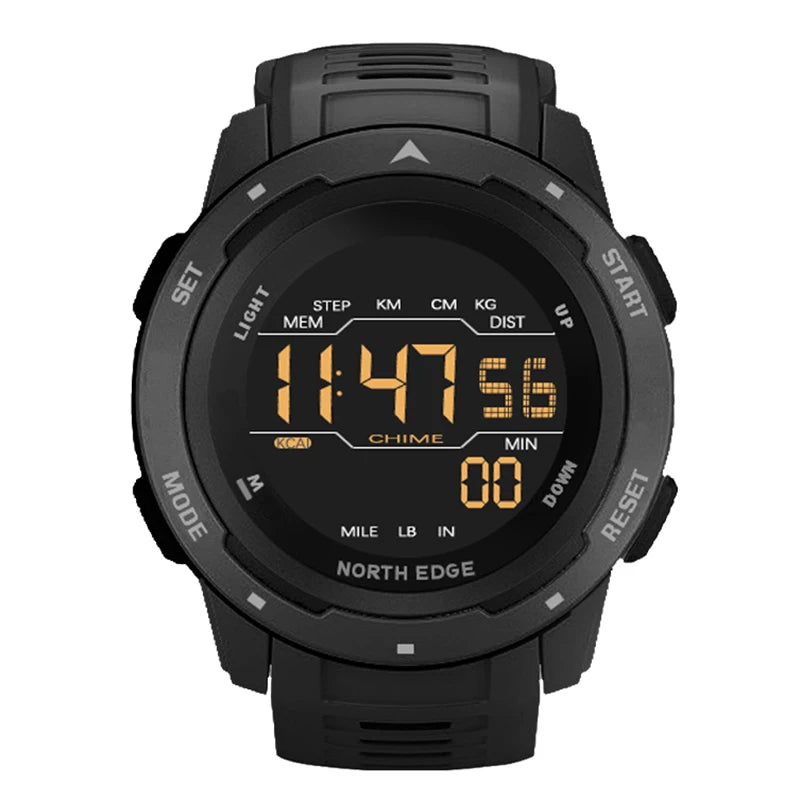 NORTH EDGE Men's Digital Sports Watch - Dual Time, Pedometer, Alarm, 50M Waterproof Military Clock