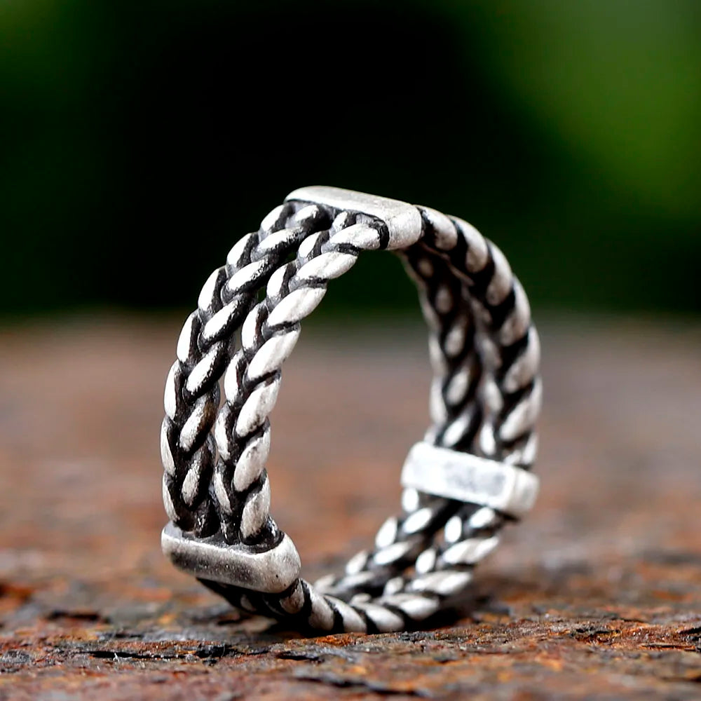 Vintage Weave Viking Symbols Stainless Steel Mens Women Rings Simple for Girl Boyfriend Jewelry Creativity