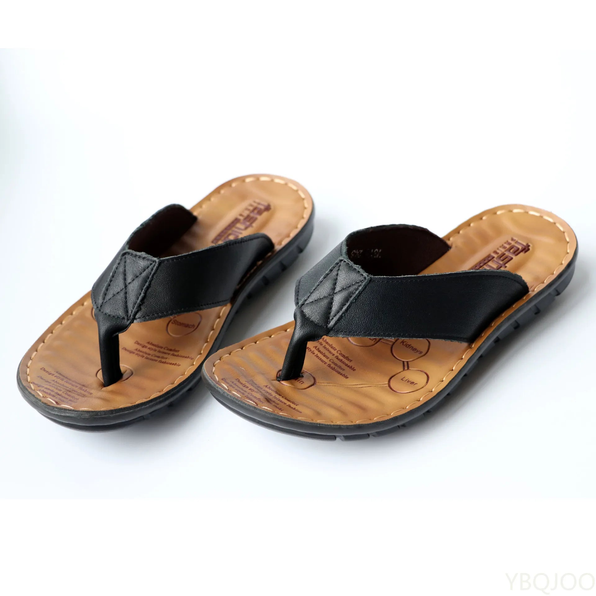 Lisbon Summer Leather Men's Flip Flops - Casual Outdoor Beach Sandals, Non-Slip Flat Slippers, Trendy Clip Toe, Large Size