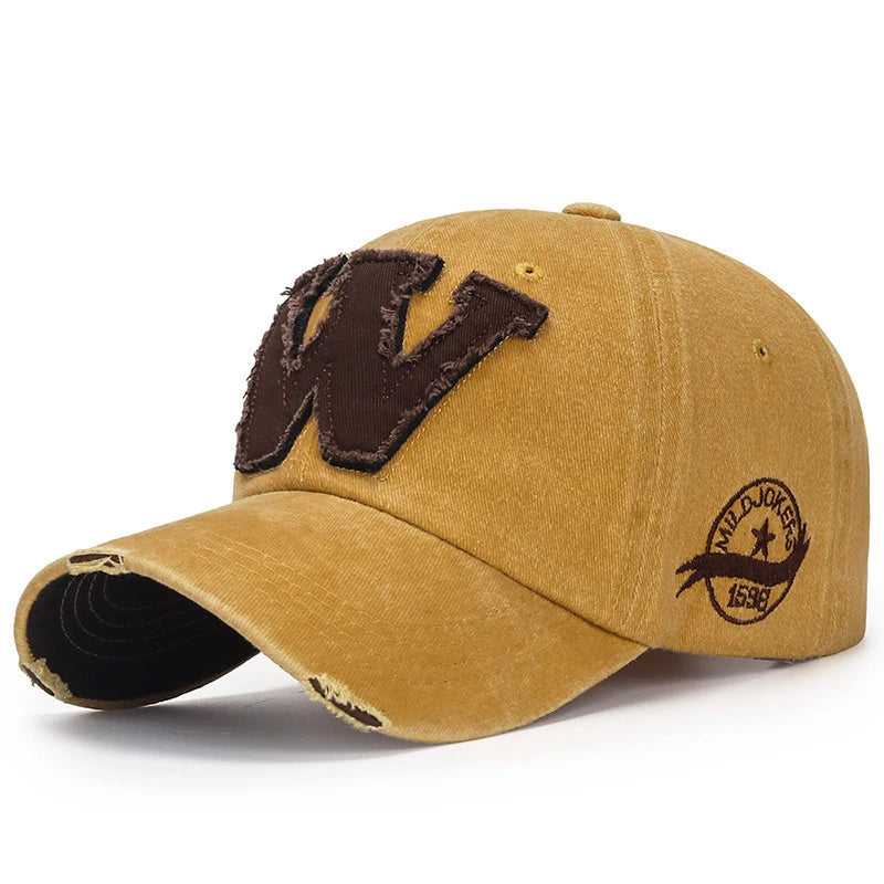 Westbrook W Letter Baseball Cap - Embroidered Patch & Distressed Cotton Design