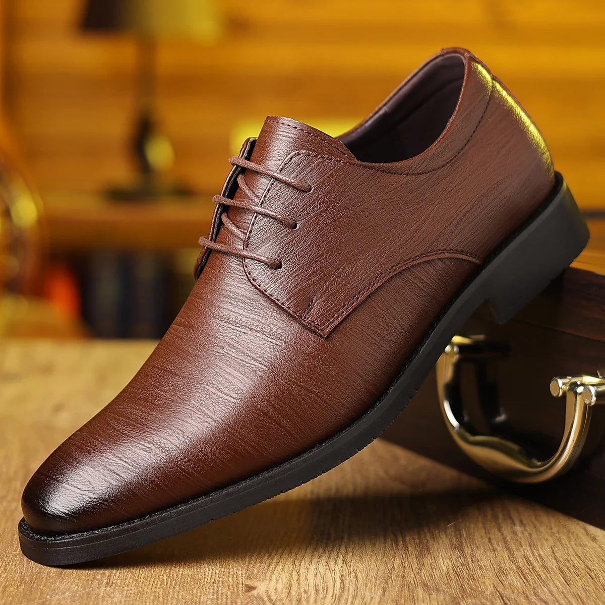 RegalStride Men's Leather Derby Shoes - Large Size Soft-Soled Business & Wedding Shoes