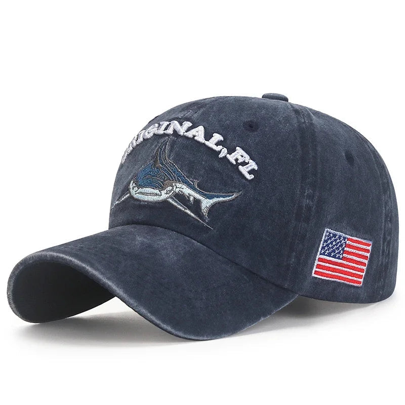 Liberty Shark Baseball Cap - American Flag Embroidery & Adjustable Soft Top