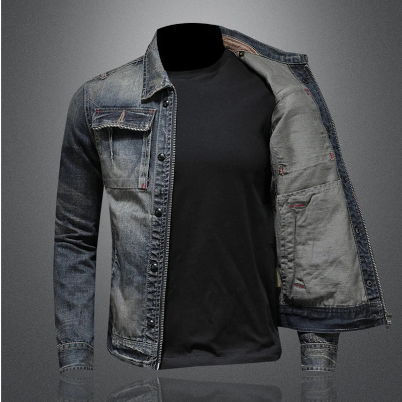 Ubeda Autumn Winter Men's Denim Jackets Fashion Men Retro Streetwear Cowboy Jacket Men Hip Hop ZipperBiker Jean Coats Clothing