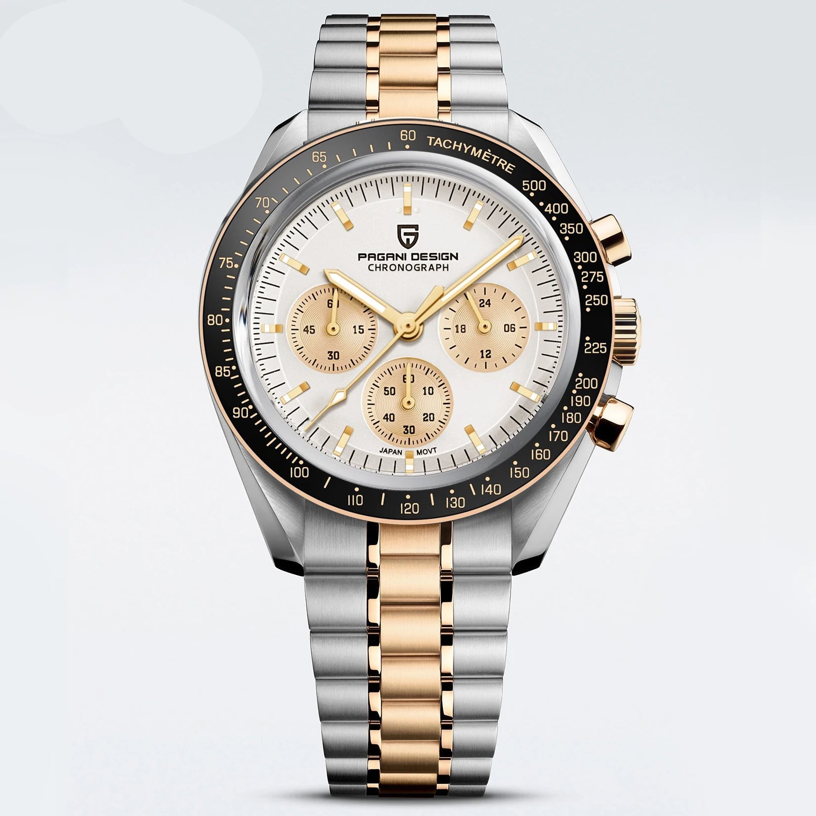 PAGANI Silver & Gold Moon Luxury Quartz Watch - Auto Date Chronograph with AR Sapphire Crystal