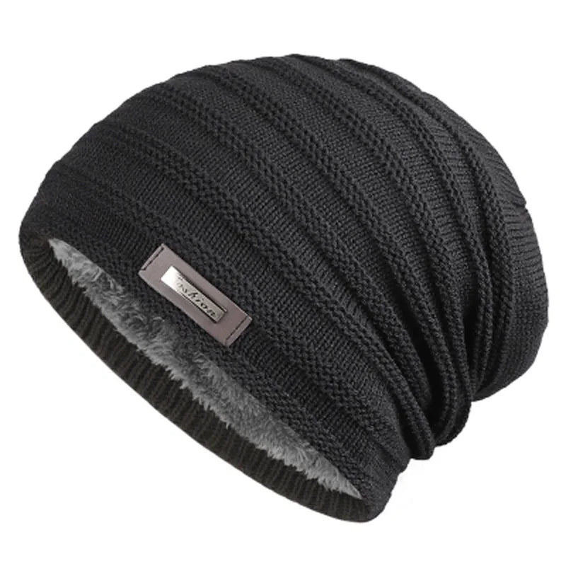 Soria Striped Knit Beanie - Fleece-Lined Winter Hat for Men