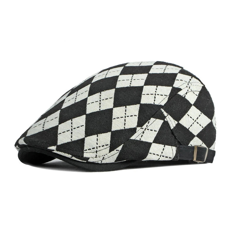 Pisa Herringbone Beret - Retro Plaid Unisex Spring & Fall Driving Cap