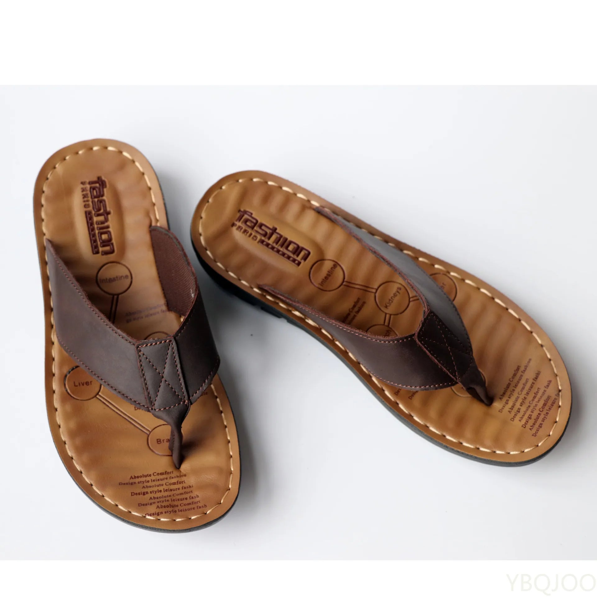 Lisbon Summer Leather Men's Flip Flops - Casual Outdoor Beach Sandals, Non-Slip Flat Slippers, Trendy Clip Toe, Large Size