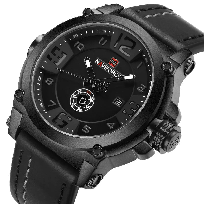 NAVIFORCE Men's Luxury Military Quartz Watch - Analog Date, Leather Strap Wristwatch