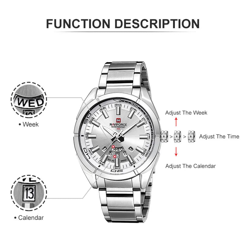 NAVIFORCE Men's Classic Casual Quartz Watch - Stainless Steel, Waterproof, Date Display